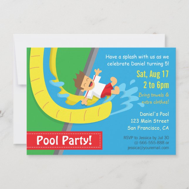 Convite de Aniversário para Festa na Piscina com E (Frente)