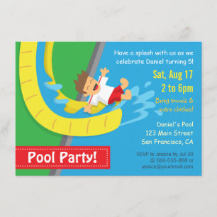 Convite de Aniversário para Festa na Piscina com E