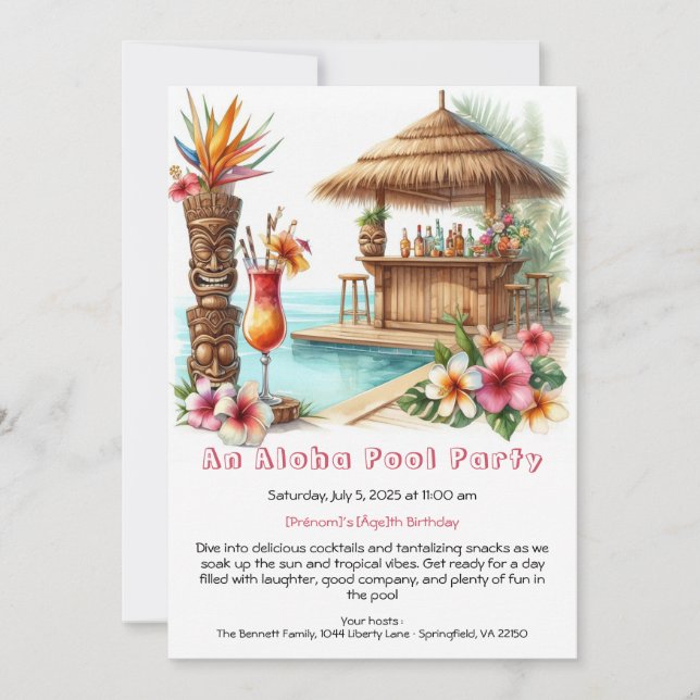Convite de Aniversário para Festa na Piscina com T (Frente)