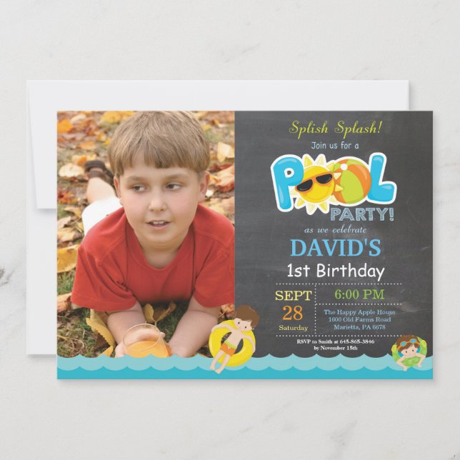 Convite de Aniversário para Festa na Piscina Espar (Frente)