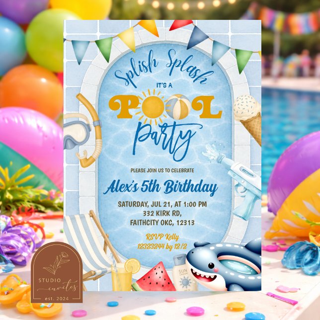 Convite de aniversário para festa na piscina infan (Criador carregado)