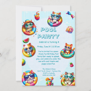 Convite de Aniversário para Festa na Piscina Kitty