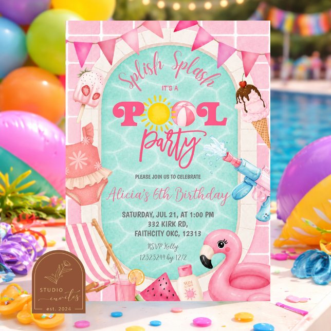 Convite de aniversário para festa na piscina para  (Criador carregado)