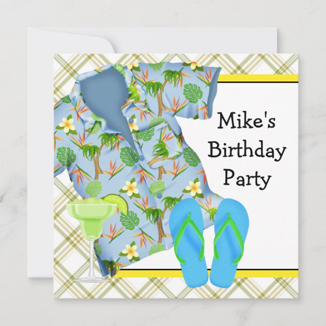 Convite de Aniversário para Festa na Praia com Mar (Frente)