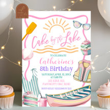 Convite de aniversário para festa no lago com meni