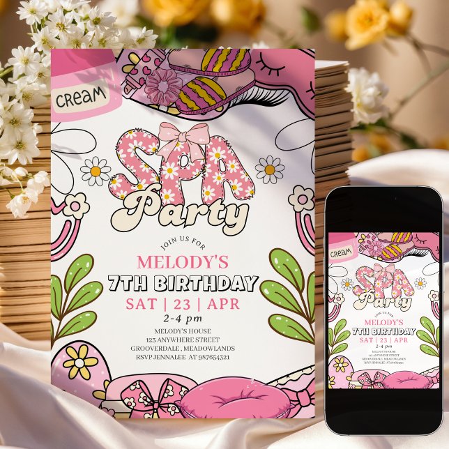 Convite de Aniversário para Festa Retro Daisy Spa (Criador carregado)