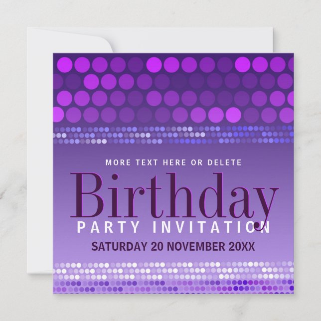Convite de Aniversário para Festa Rosa Roxo Funky (Frente)