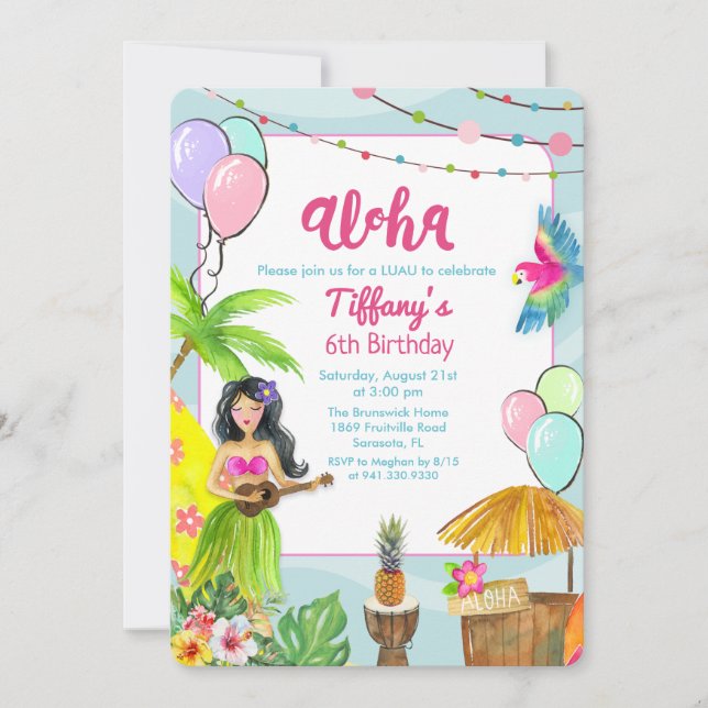 Convite de Aniversário para Festa Tropical de Pisc (Frente)
