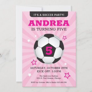 Convite de Aniversário para Festas de Futebol Rosa