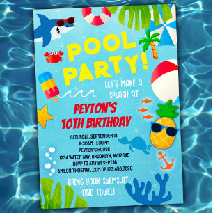 Convite de Aniversário para Festas de Piscina de M