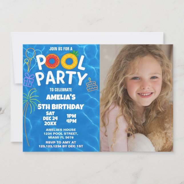 Convite de Aniversário para Festas de Piscina para (Frente)