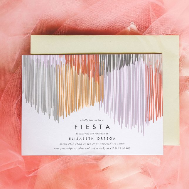 Convite de aniversário para Fiesta Fringe (Pink Modern Fringe fiesta birthday party invitation.)