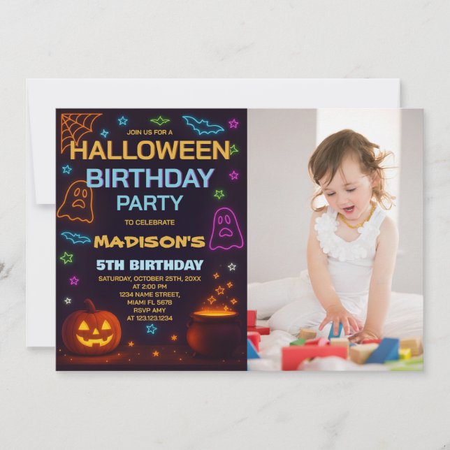 Convite de Aniversário para Figuras de Halloween (Frente)