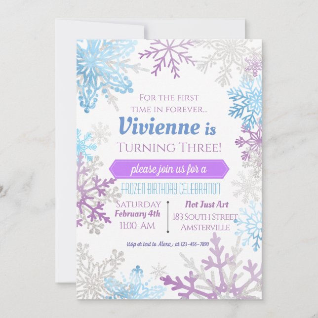 Convite de Aniversário para Flocos de Neve de Prim (Frente)