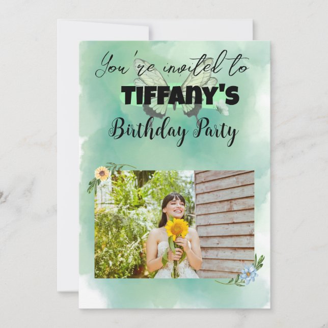 Convite de Aniversário para Flores e Borboletas (Frente)