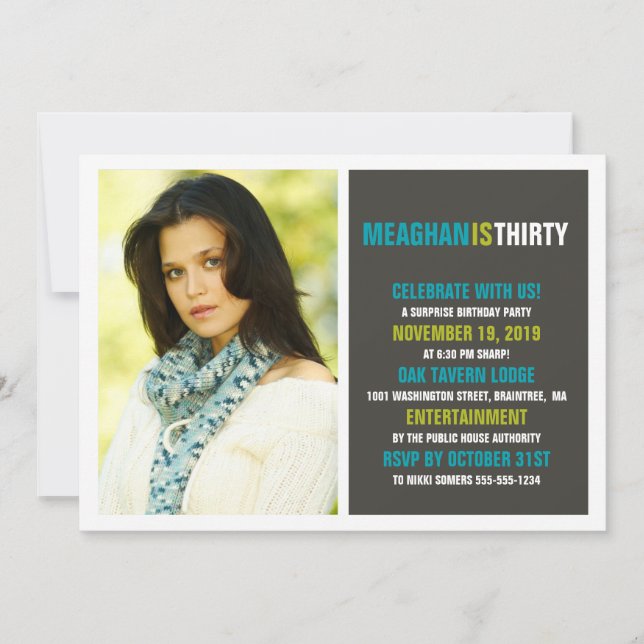 Convite de Aniversário para Foto 30 (Frente)