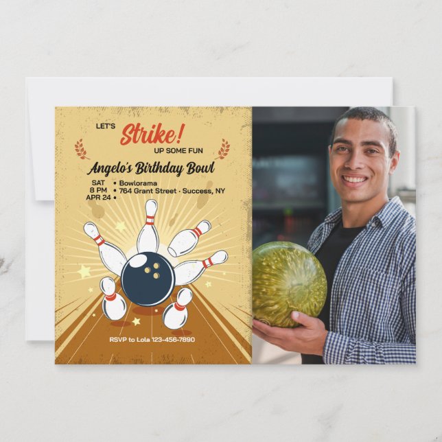 Convite de Aniversário para Foto de boliche (Frente)