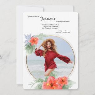 Convite de Aniversário para Foto de Hibiscus
