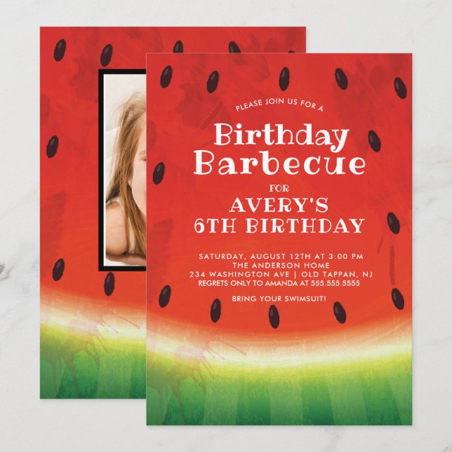 Convite de Aniversário para FOTO De Melancia Doce (Frente/Verso)