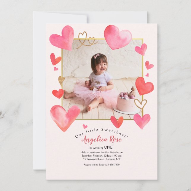 Convite de Aniversário para Foto do Quadro Coração (Frente)