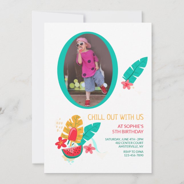 Convite de Aniversário para Foto Padrão de Verão (Frente)
