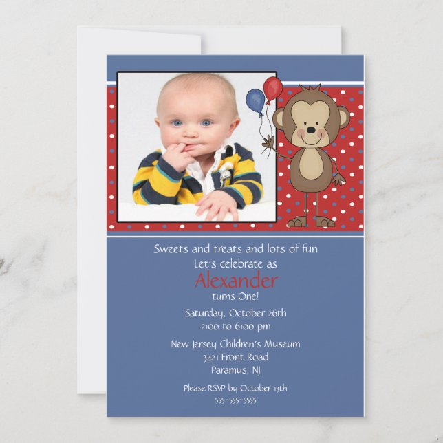 Convite de Aniversário para Fotos de Macaco (Frente)