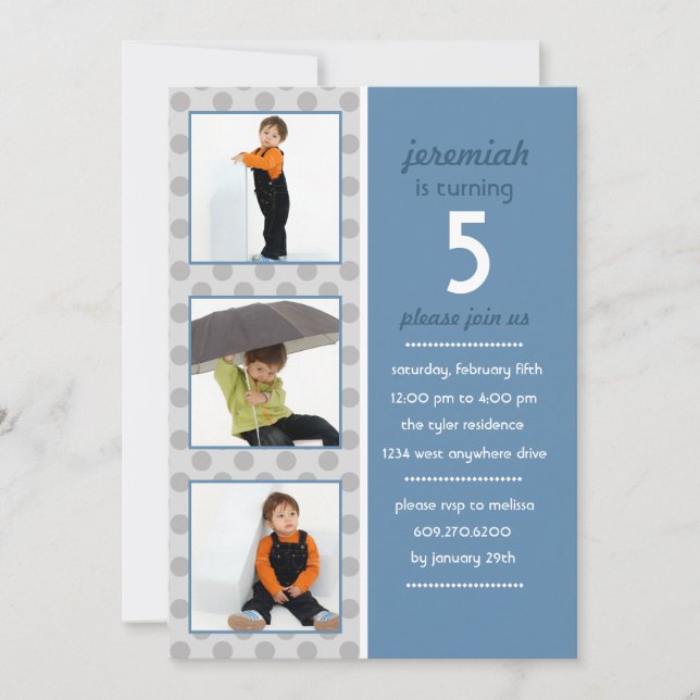 Convite de Aniversário para Fotos de Ponto Moderno (Frente)