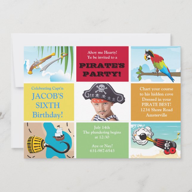 Convite de Aniversário para Fotos do Partido Pirat (Frente)