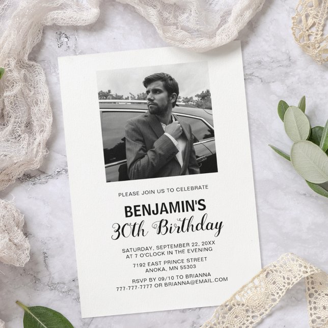 Convite de Aniversário para Fotos em Branco e Pret (Criador carregado)