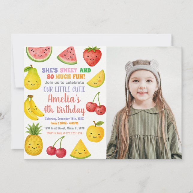 Convite de Aniversário para Fruta de Verão Doce (Frente)