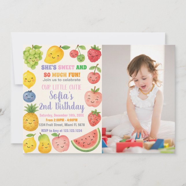 Convite de Aniversário para Frutas Tropicais Color (Frente)