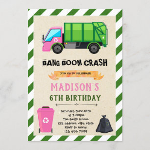 Convite de aniversário para Garbage Truck