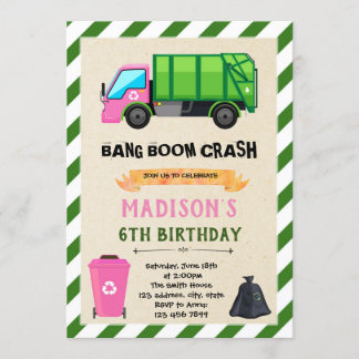 Convite de aniversário para Garbage Truck