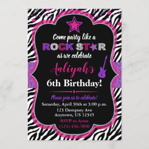 Convite de Aniversário para Garota de Rock Rosa e