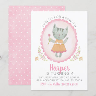 Convite de Aniversário para Garota Gatinha Rosa
