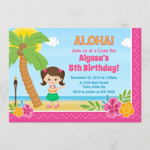 Convite de Aniversário para Garota Hula Convite de