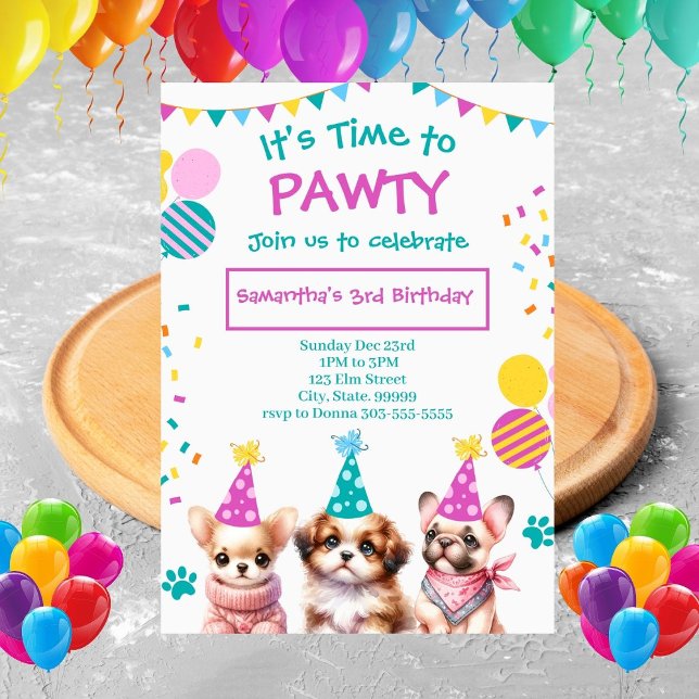 Convite de Aniversário para Garota Pawty Corte (Criador carregado)
