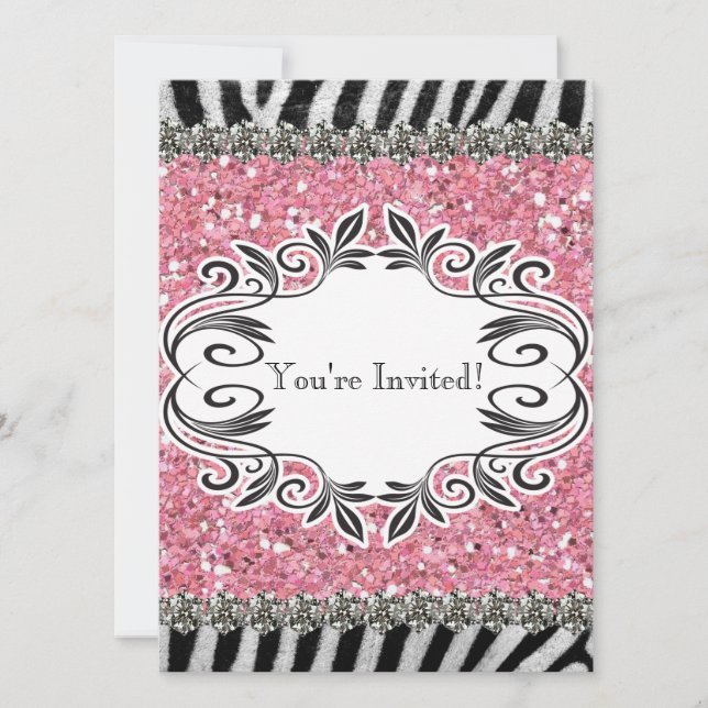 Convite De Aniversário Para Garota Rosa-De-Faixa-Z (Frente)