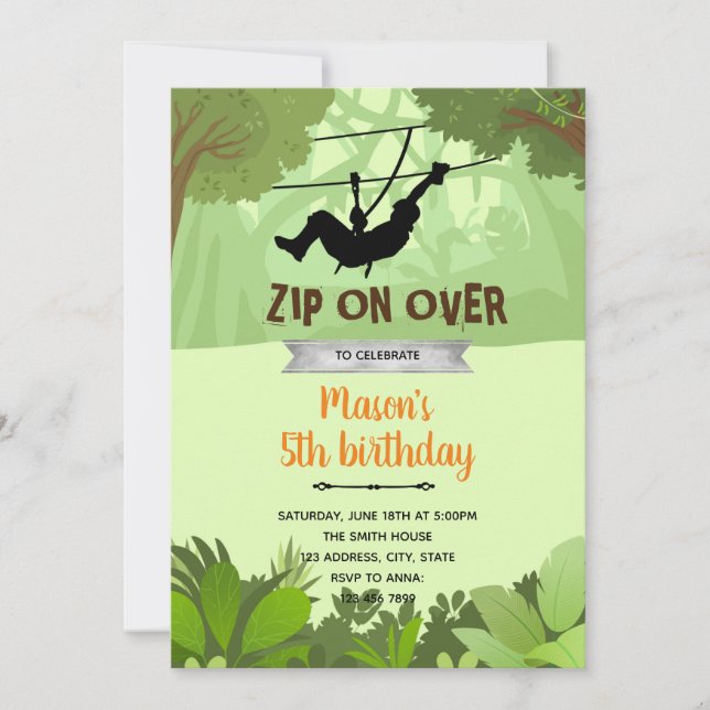 Convite de aniversário para garoto Zipline (Frente)