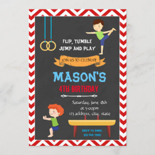 Convite de aniversário para ginástica de menino