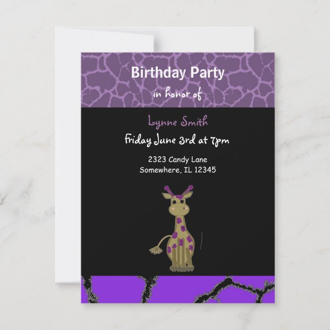 Convite de aniversário para Giraffe (Frente)