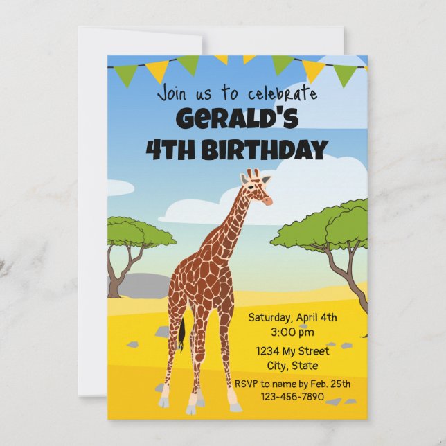 Convite de aniversário para Giraffe (Frente)