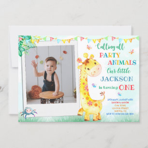 Convite de aniversário para Giraffe Foto safari co