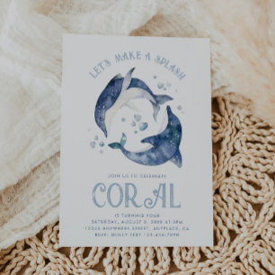 Convite de aniversário para golfinhos de aquarela