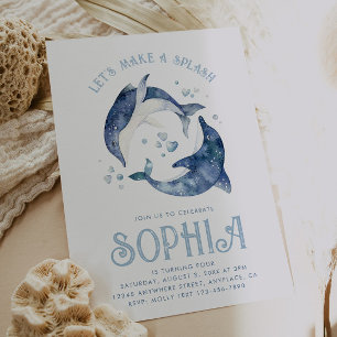 Convite de aniversário para golfinhos de aquarela