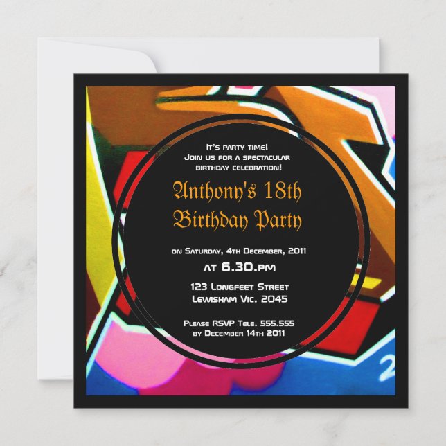 Convite De Aniversário Para Grafite Legal (Frente)