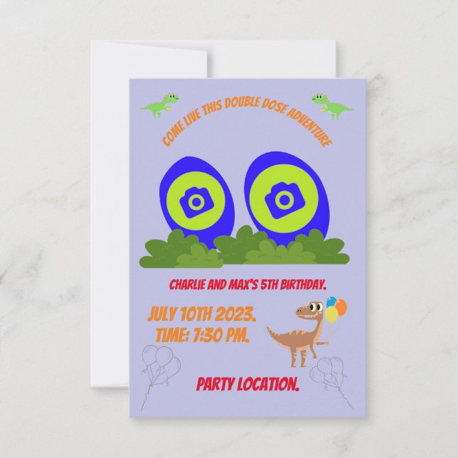 Convite de aniversário para irmãos gêmeos. (Frente)