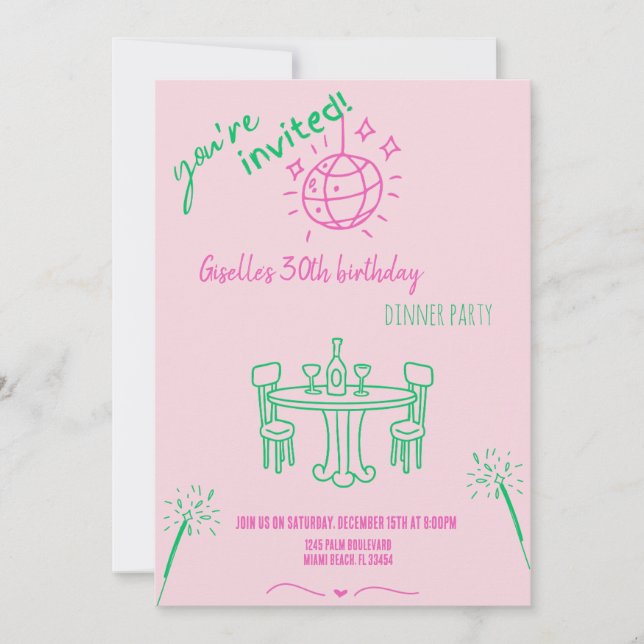 Convite de Aniversário para Jantar com Desenho Mod (Frente)