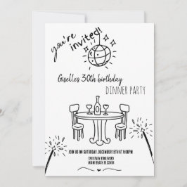 Convite de Aniversário para Jantar com Desenho Mod