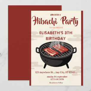 Convite de Aniversário para Jantar Japonês Hibachi